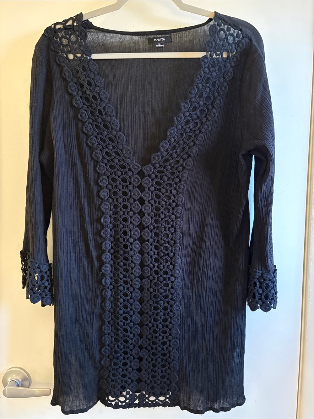 Raviya Black Gauzy Boho Crochet-Trim Swim Coverup SZ M